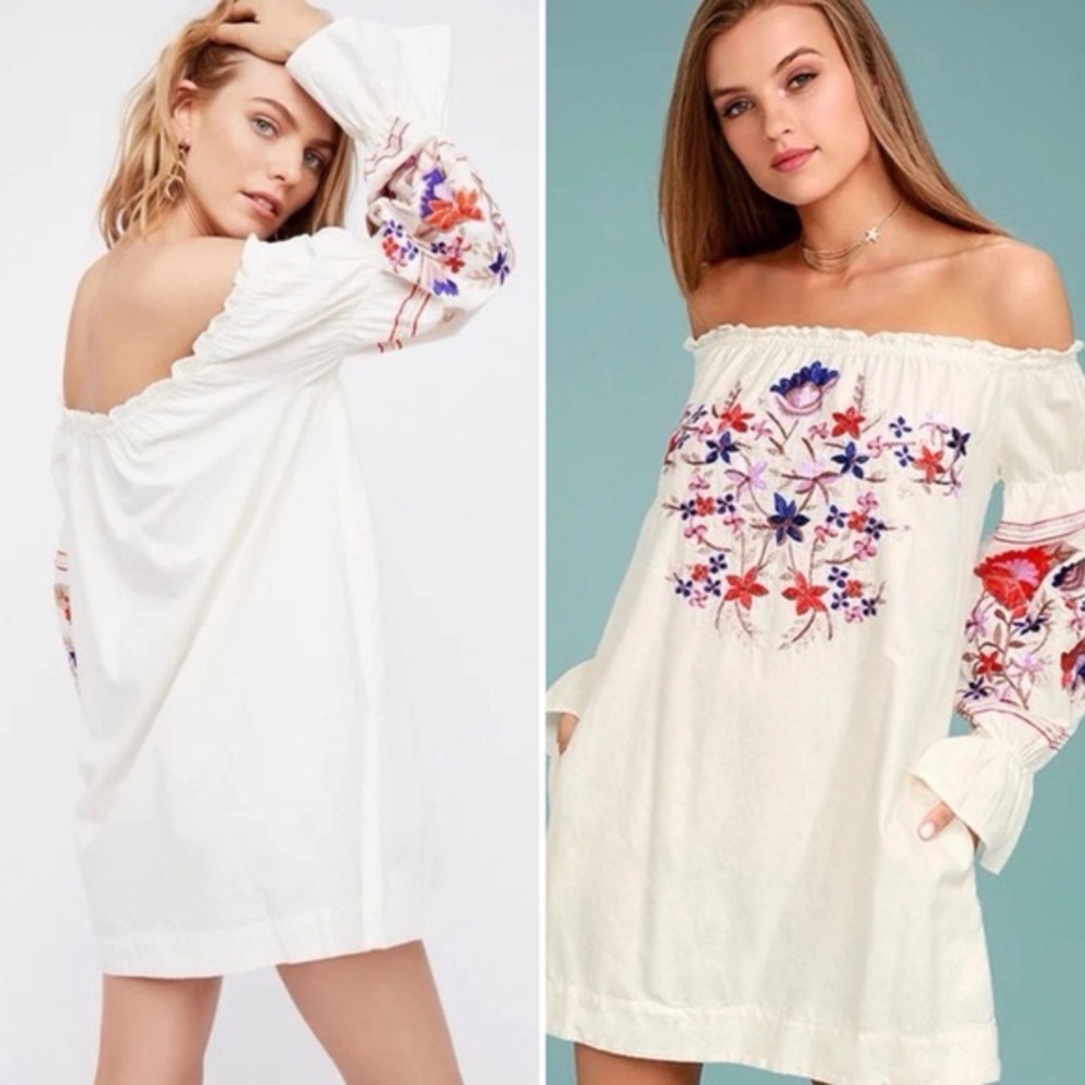 Free People Fleur Du Jour Cream Embroidered Dress